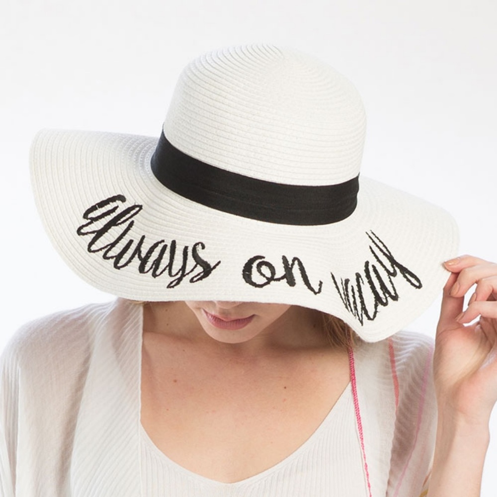 Always on Vacay Embroidery Straw Floppy Sun Hat